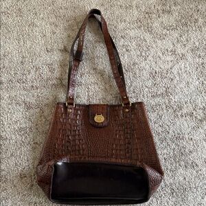 Brahmin Dark Brown Crocodile-Embossed Shoulder Bag